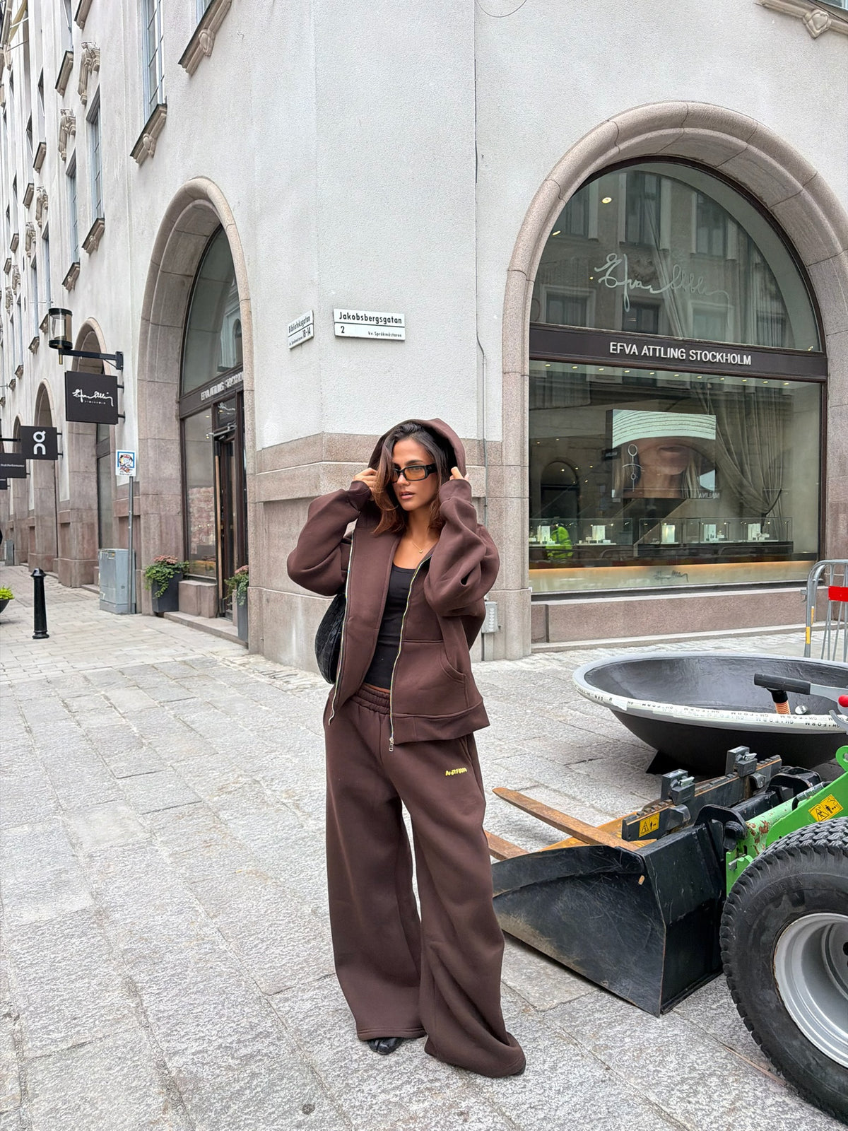 Wide Leg Sweats - Brown - brown sweat jacket lifestyle 2