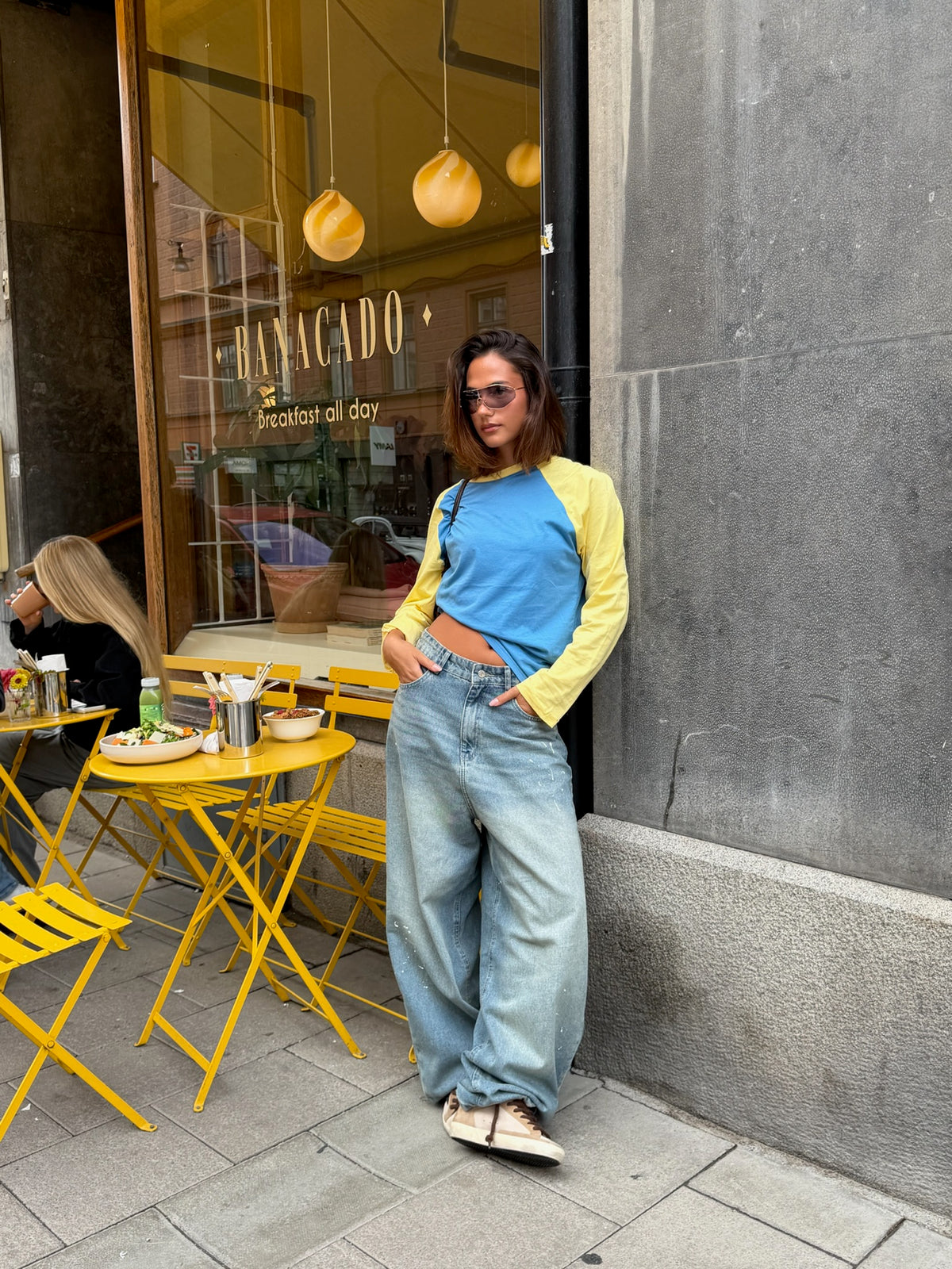 Long Sleeve Tshirt - Blue/Yellow - blue yellow long sleeve lifestyle