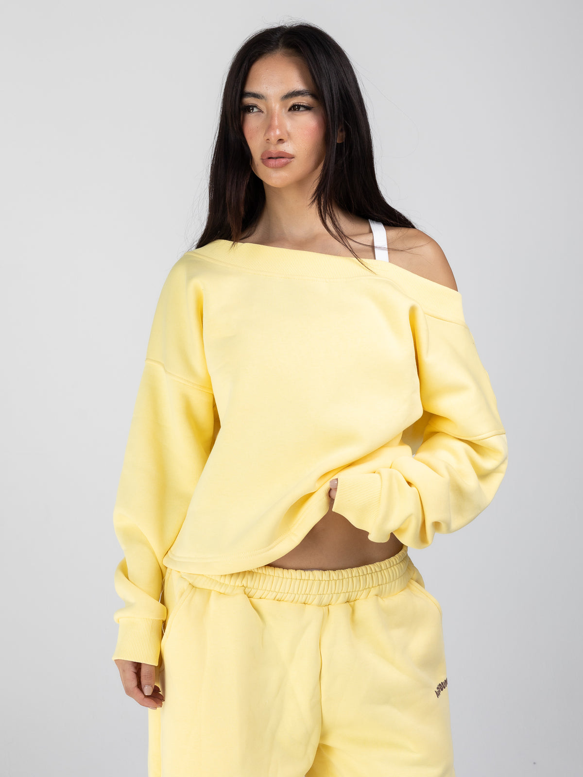 Off Shoulder Crewneck - Butter Yellow - yellow off shoulder studio