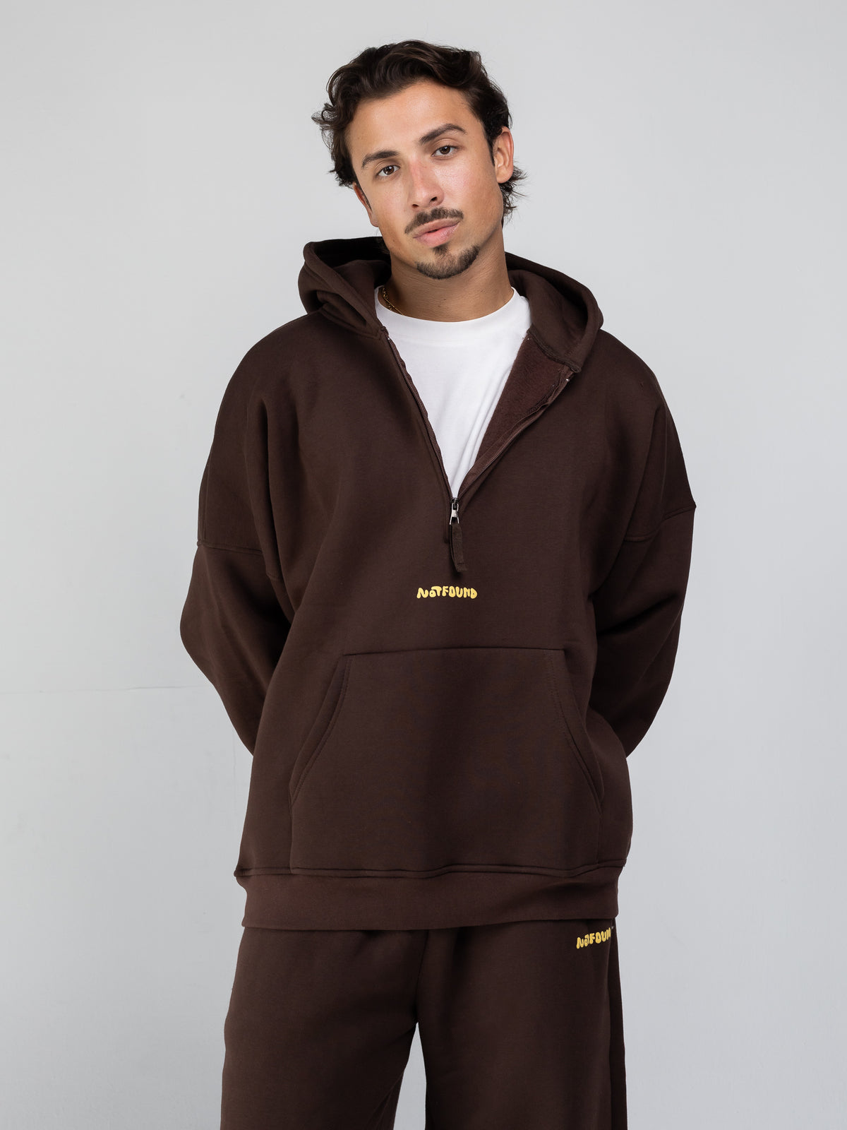 Quarter Zip Hoodie - Brown - brown quarter zip studio