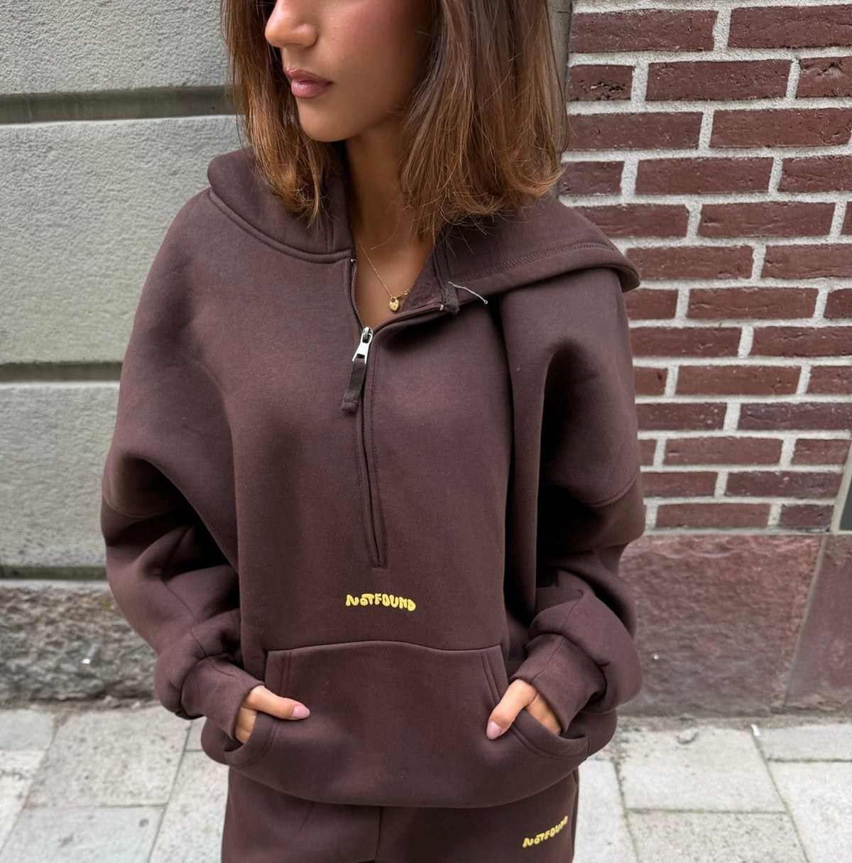 quarter zip hoodie - brown