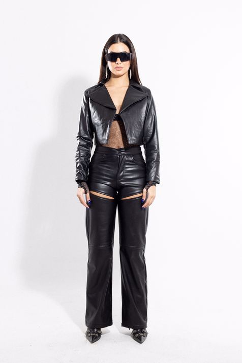 FRONT SLIT LEATHER PANTS