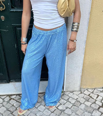 SEQUIN PANTS - BABY BLUE