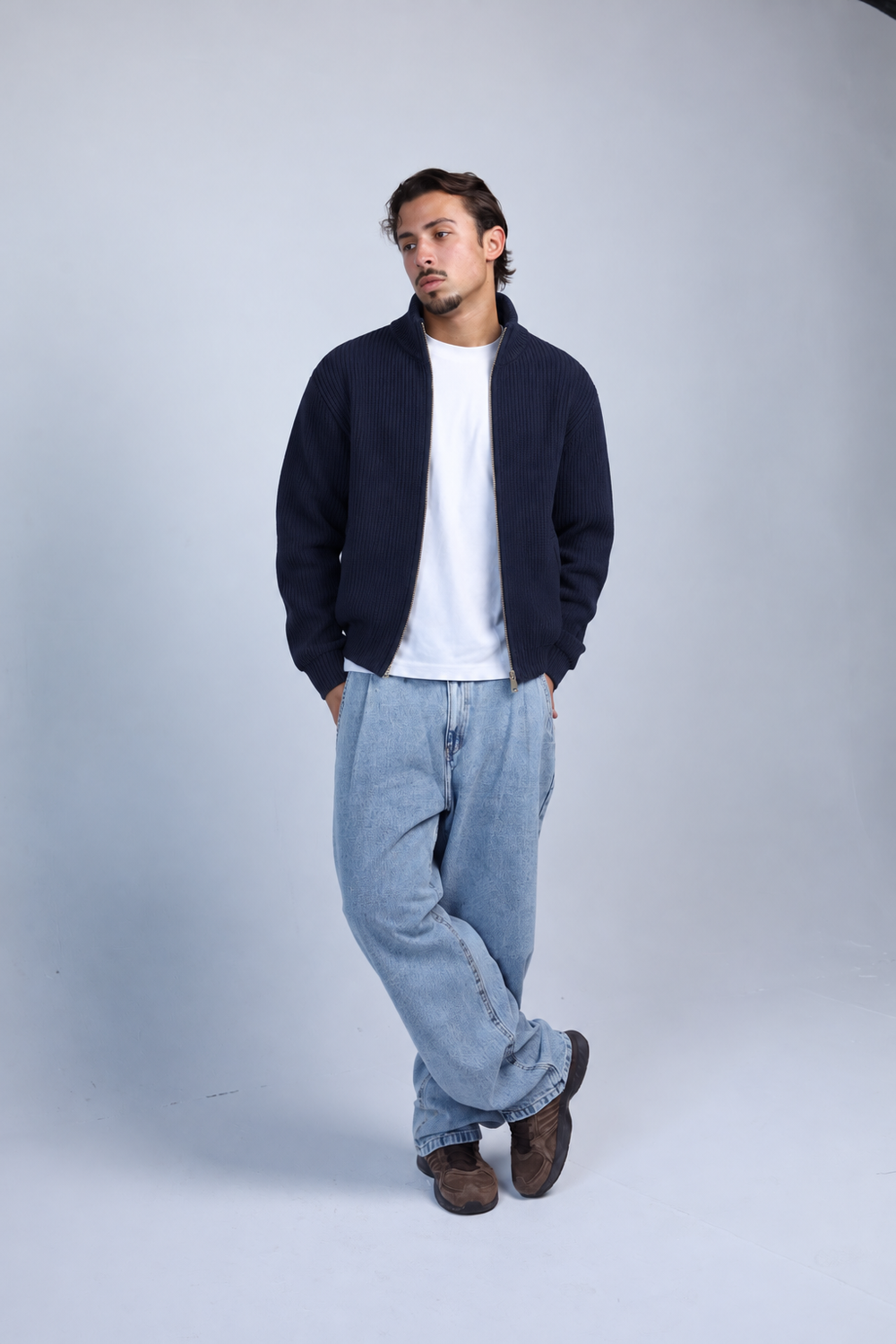 RIBBED KNIT JACKET - NAVY