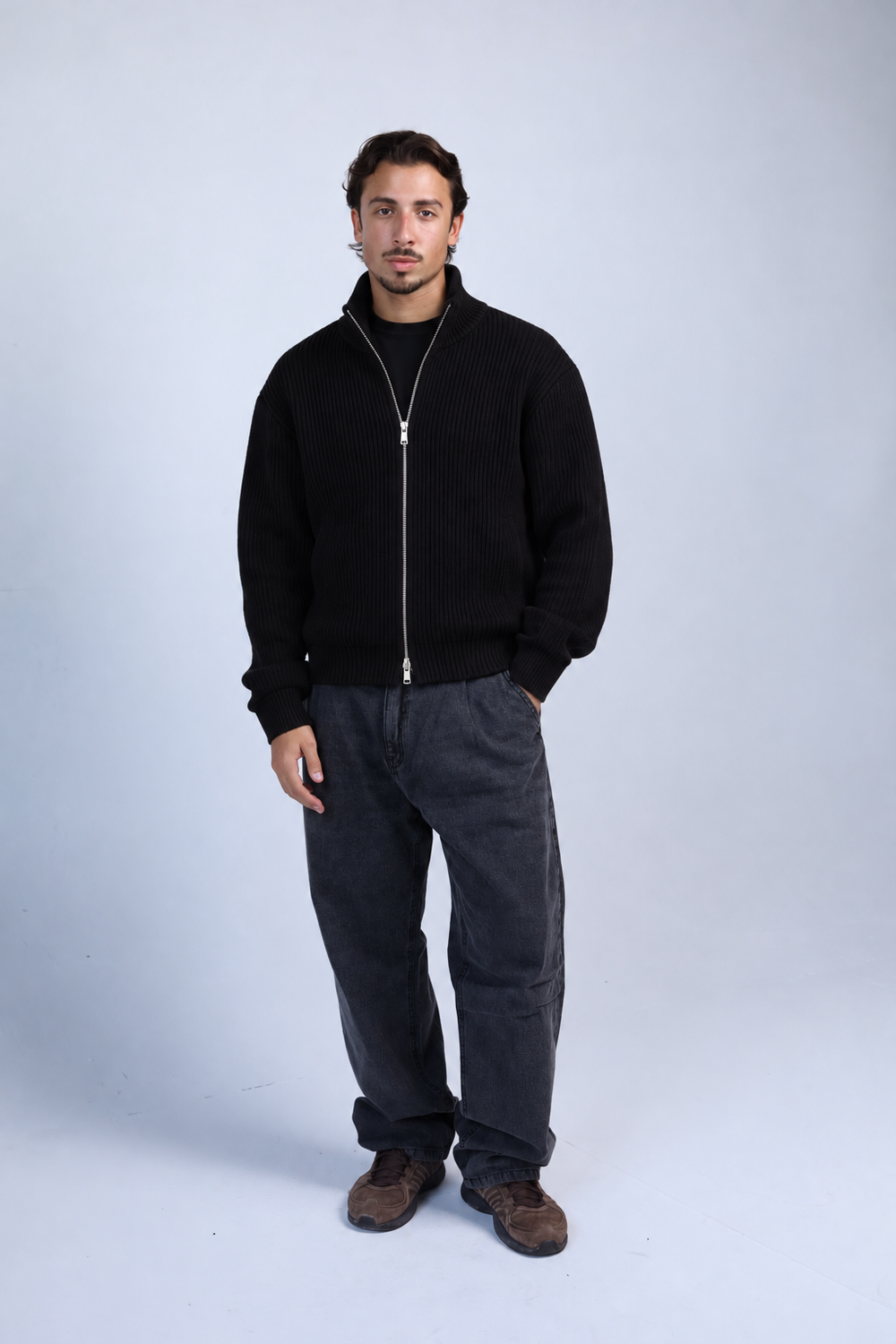 RIBBED KNIT JACKET - BLACK