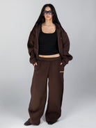 Wide Leg Sweats - Brown - brown sweat jacket outfit