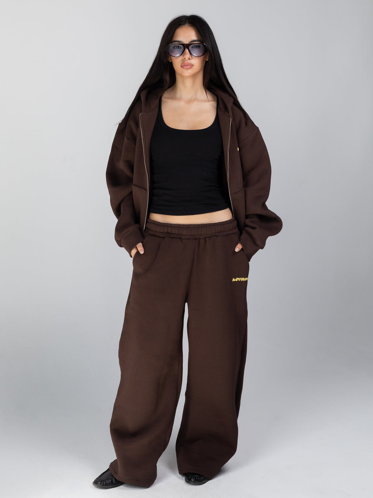 Wide Leg Sweats - Brown - brown sweat jacket outfit