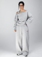 Wide Leg Sweats - Grey - grey off shoulder outfit
