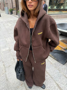 Wide Leg Sweats - Brown - brown sweat jacket lifestyle 3