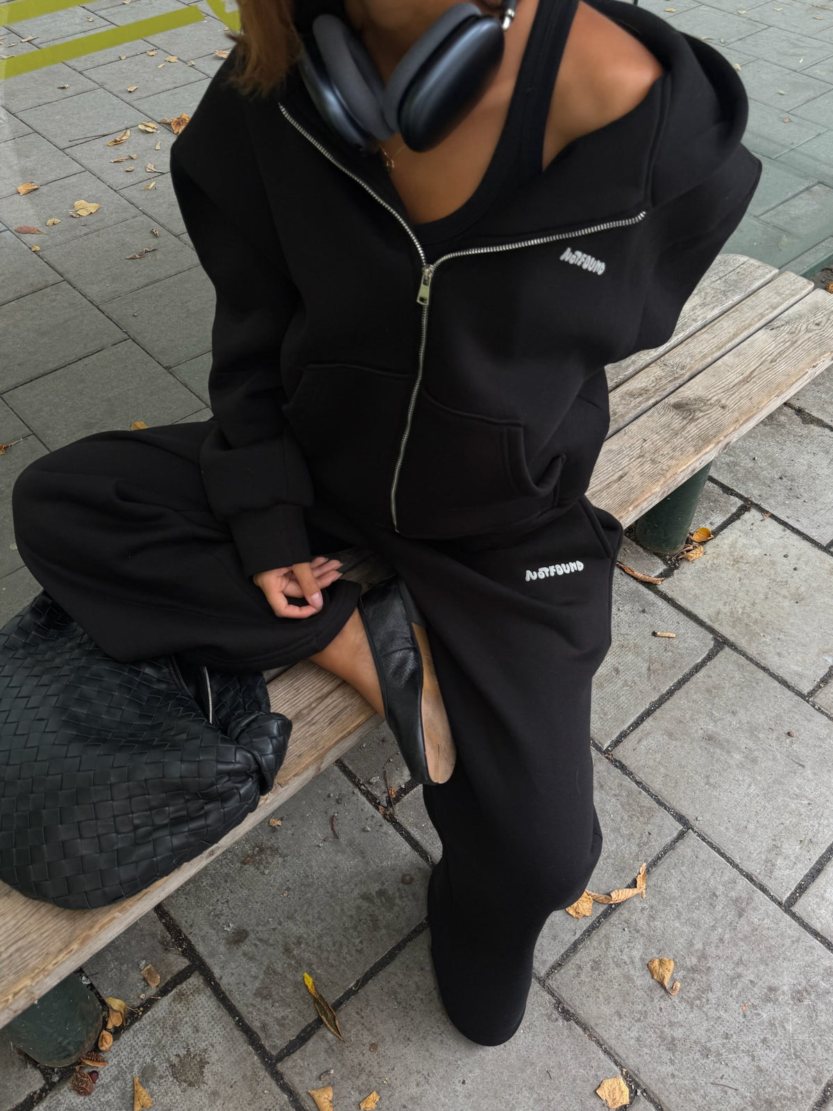 Wide Leg Sweats - Black - black sweat jacket lifestyle