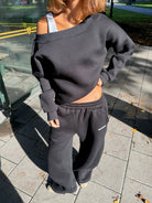 Off Shoulder Crewneck - Black - black off shoulder lifestyle