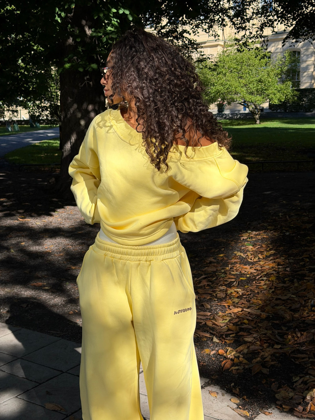 Wide Leg Sweats - Yellow - yellow off shoulder lifestyle 1