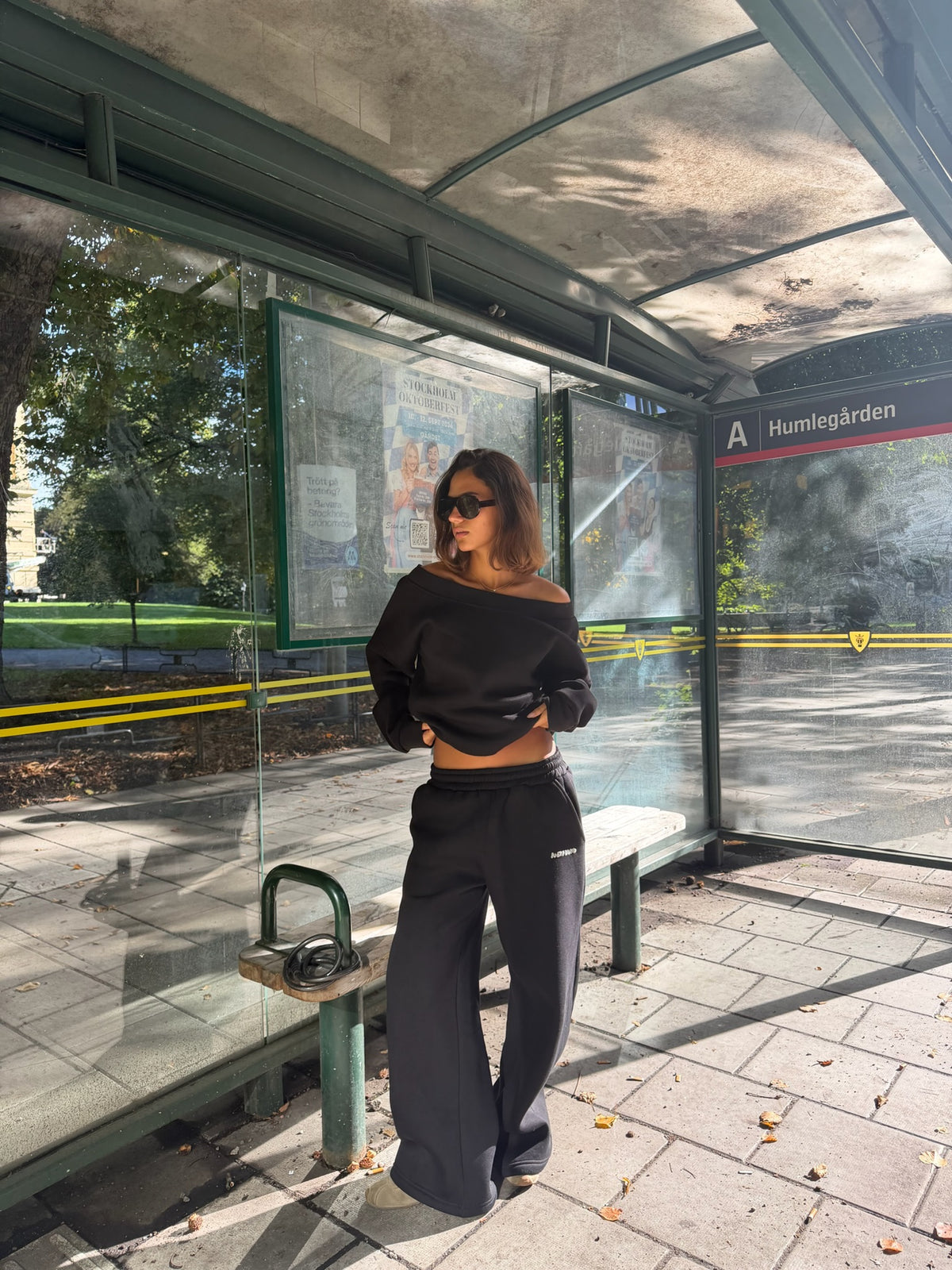 Off Shoulder Crewneck - Black - black off shoulder lifestyle 2