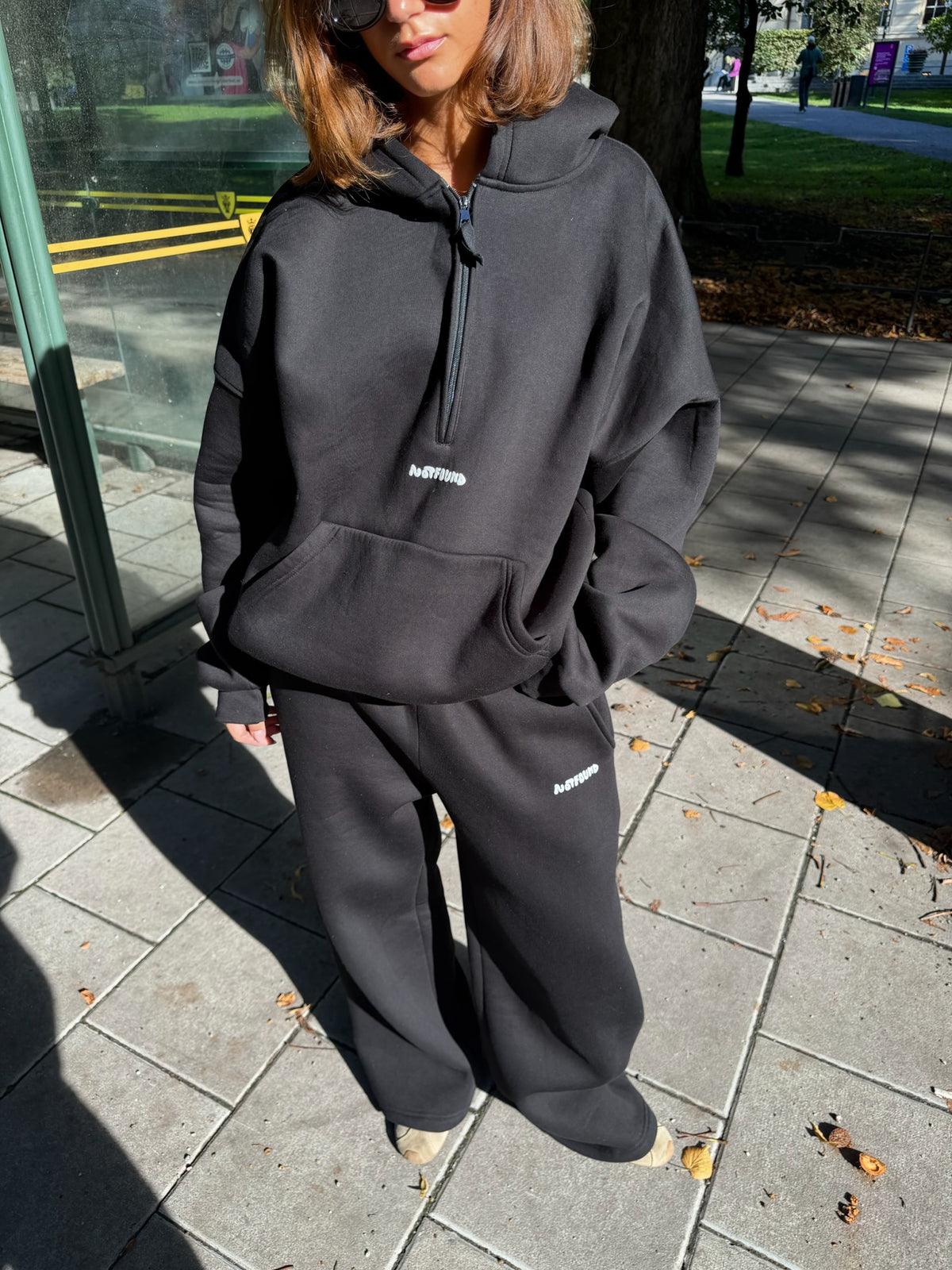 Quarter Zip Hoodie - Black - black quarter zip lifestyle