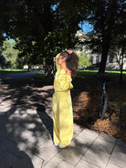 Wide Leg Sweats - Yellow - yellow off shoulder lifestyle 2