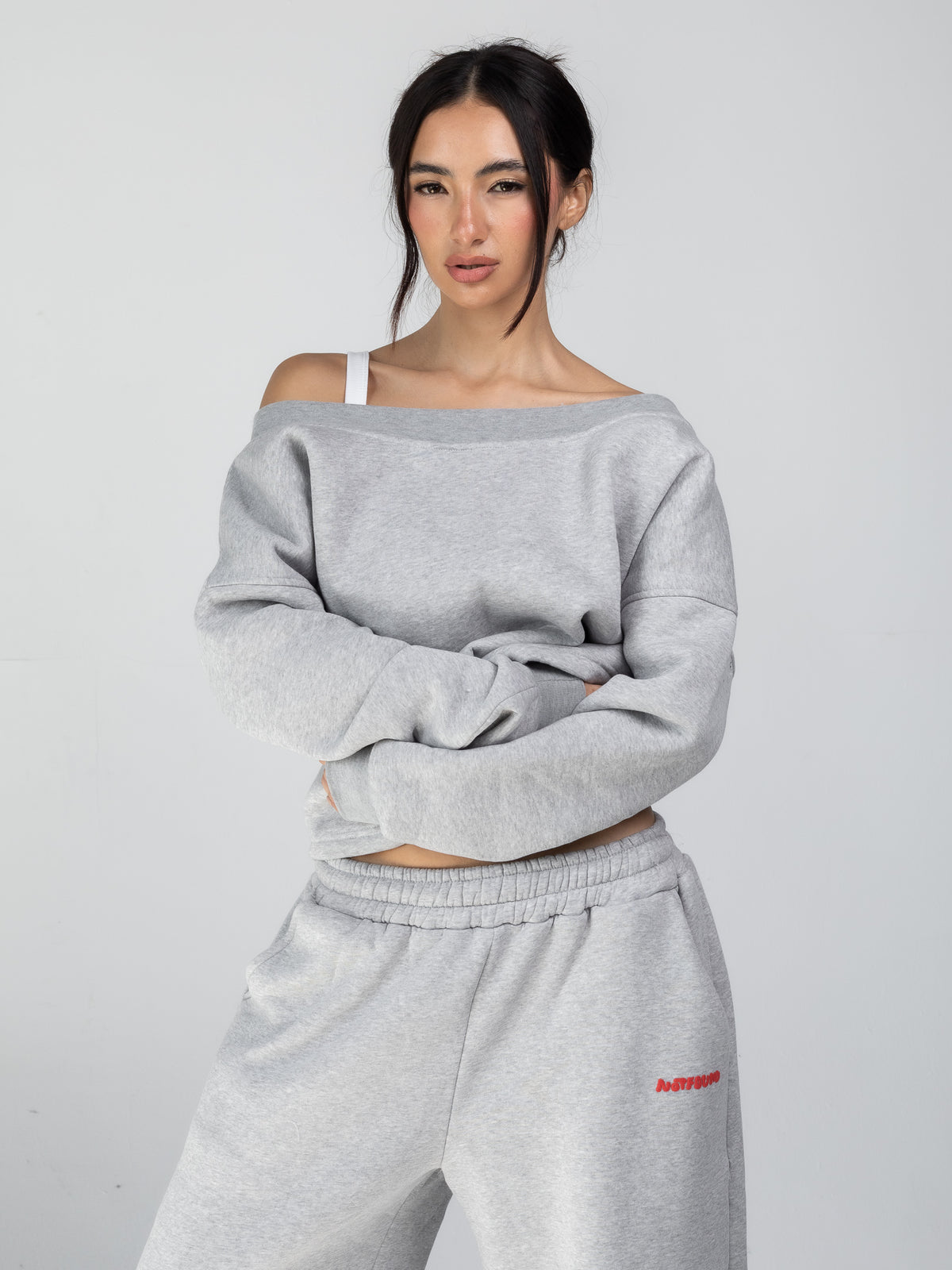 Off Shoulder Crewneck - Grey