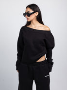 Off Shoulder Crewneck - Black - black off shoulder studio