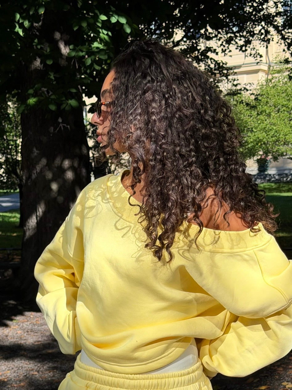 off shoulder crewneck - butter yellow